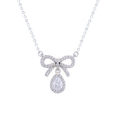 Asfour Crystal Chain Necklace With Bow Pendant In 925 Sterling Silver-ND0416